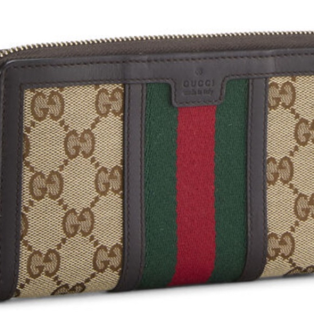 Authentic Gucci Rania GG Monogram Zip Around Wallet W/ Bamboo Tassel Pull
